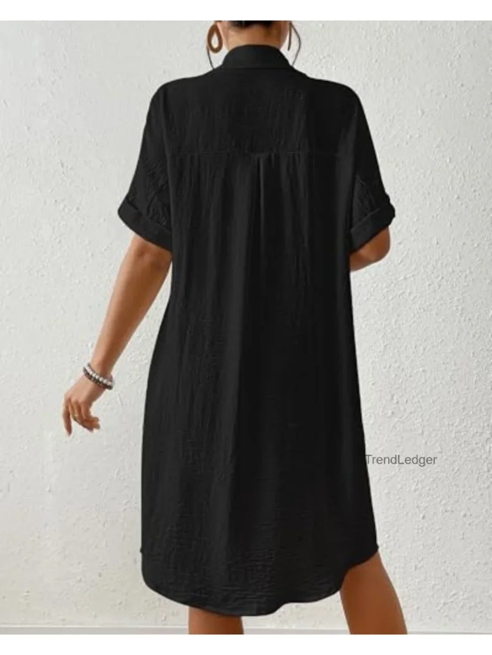 Women's Swimwear Cover Up Knee Length Beach Dress with Pockets Button Down